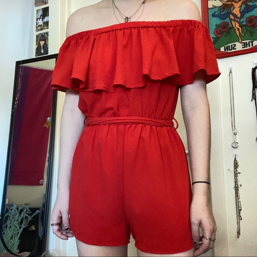 Forever 21 Red off the shoulder romper